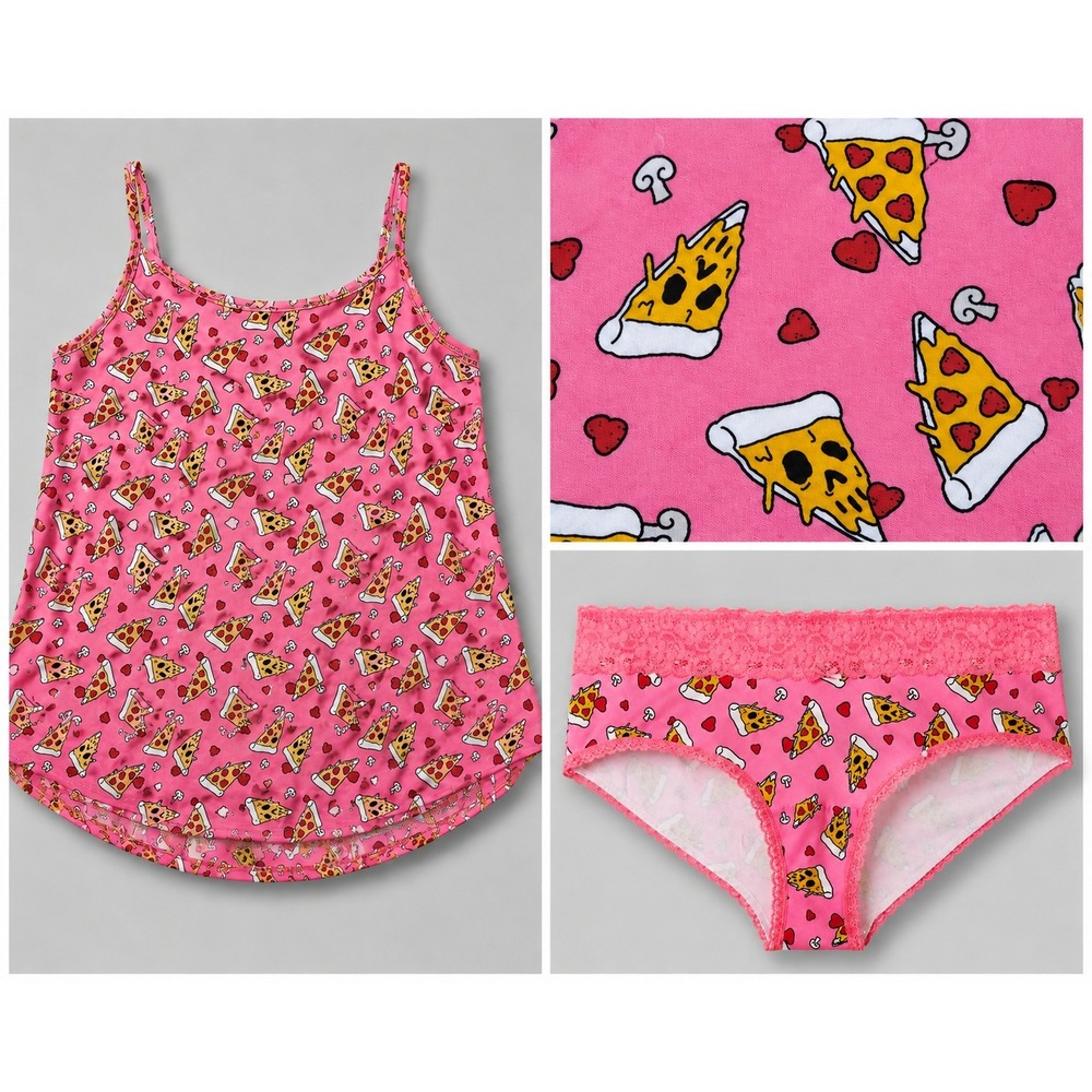 Torrid Chemise Cheeky Short Set Womens 3X Pink Excellent Pizza Heart Print
